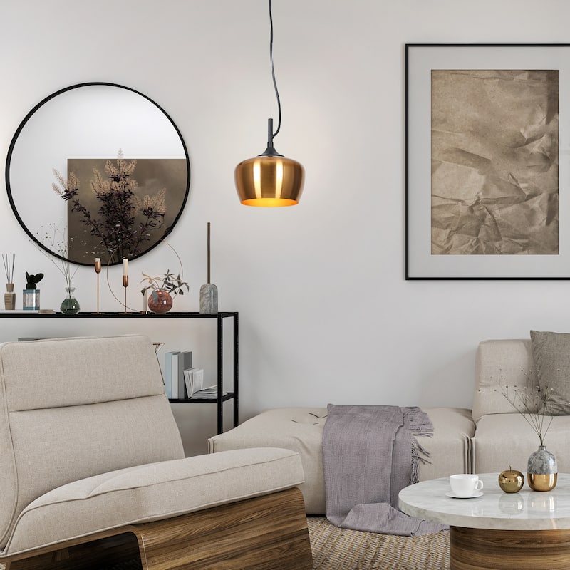 Modern Farmhouse Black Gold 1-Light Pendant Light Dome Island Lights for Dining Room