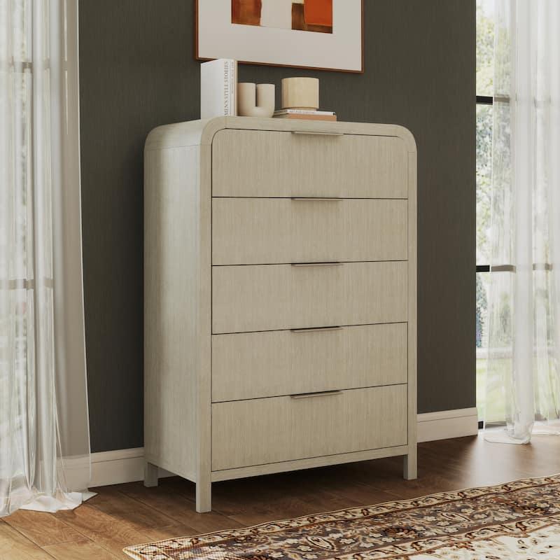 Roundhill Furniture Tavari 6-Piece Bedroom Set with Panel Bed, Dresser, Mirror, Two Nightstands, and Chest in Light Gray