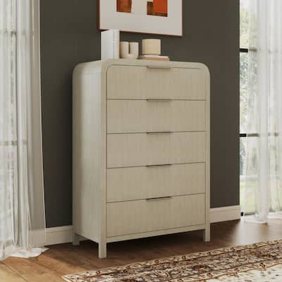 Roundhill Furniture Tavari Contemporary 5-Drawer Wood Chest, Light Gray