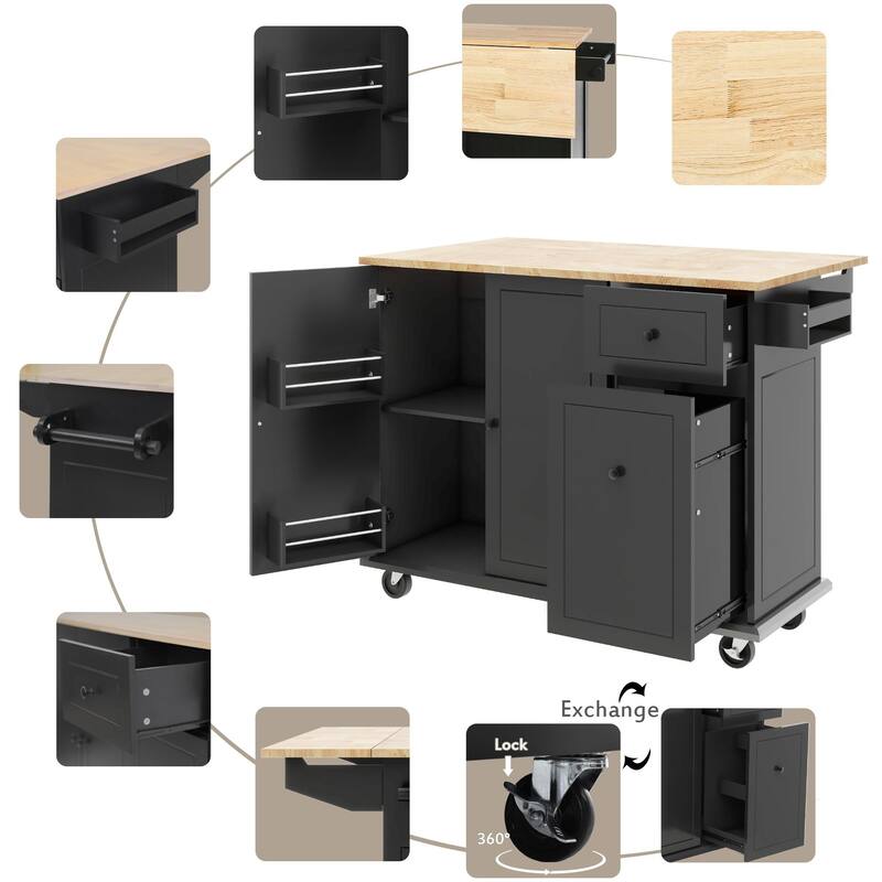 53.9" Width Rolling Kitchen Cart on Wheels with Internal Storage Rack - N/A