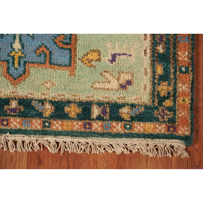 Light Green Khotan Indian Runner Rug Handmade Wool Carpet - 2'5"x 9'10"