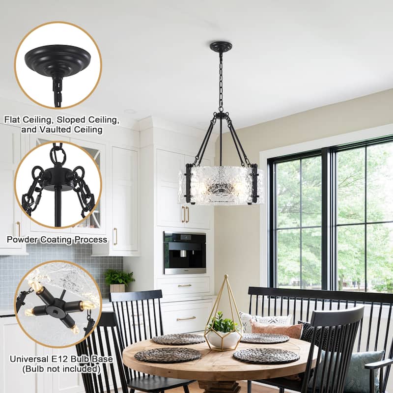 4-Light Classic Hanging Linear Chandelier Lighting Fixture with Glass Cover for Dining Room Kitchen Island
