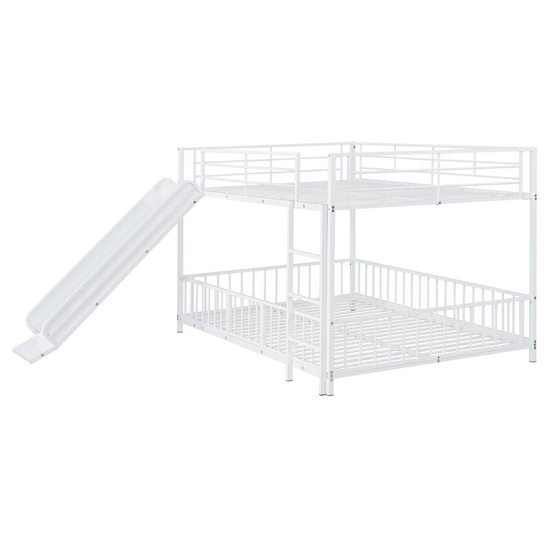 Metal Bunk Bed with Slide and Guardrails for Kids, Boys and Girls, Bedroom