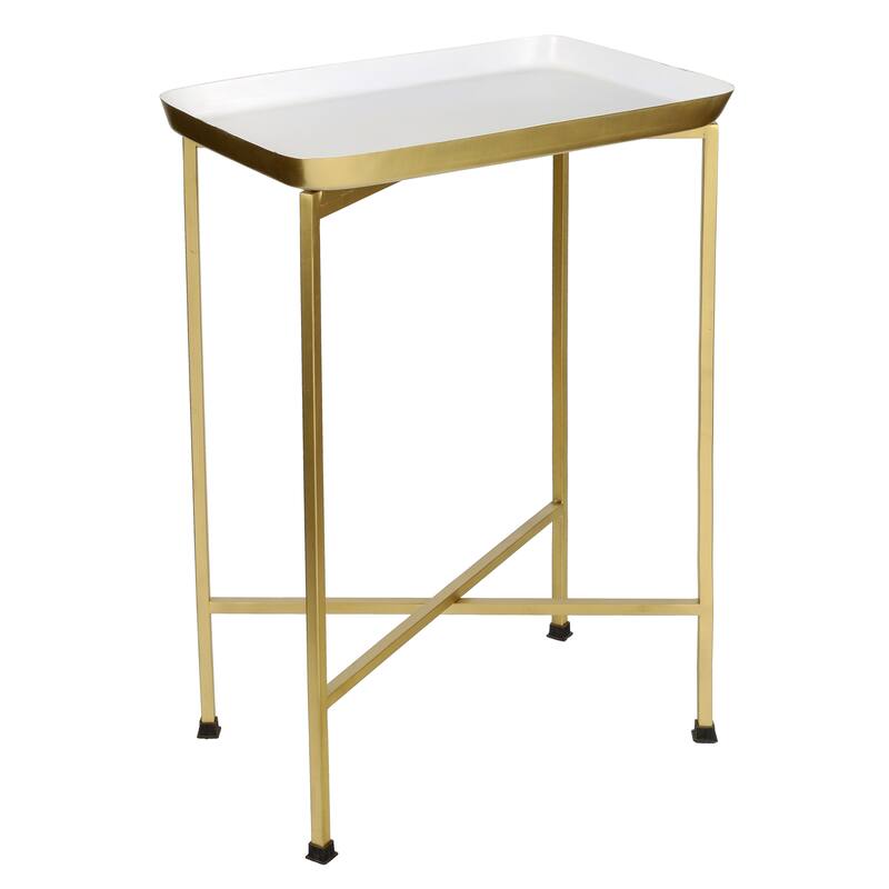 Sterling 26.25" Industrial Metal Foldable End & Side Table w/ Mirrored Tray Top, By JONATHAN Y - Gold/White