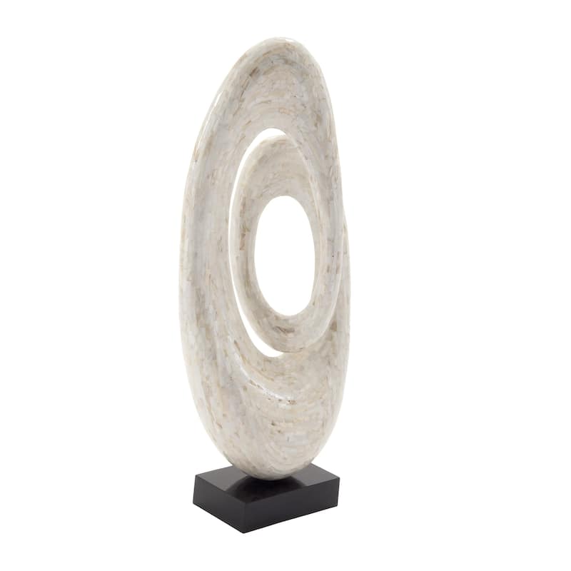Mother of Pearl Shell Abstract Swirl Decorative Sculpture with Black Base - Gray or White - Roche River Decor