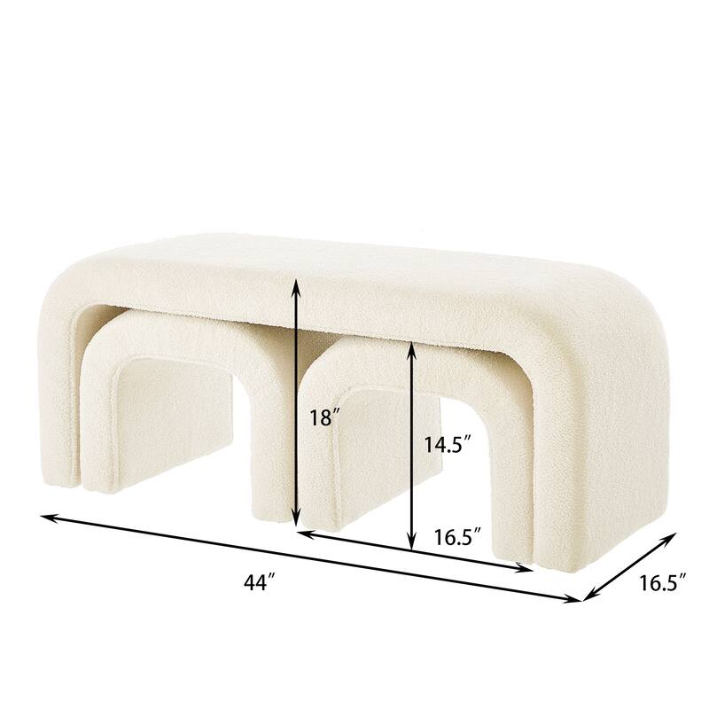 Set of 3 U-Shaped Modern Bench Teddy Ottoman Bench for Entryway, Bedroom End of Bed, Set of 3 Small Sofa Footrest