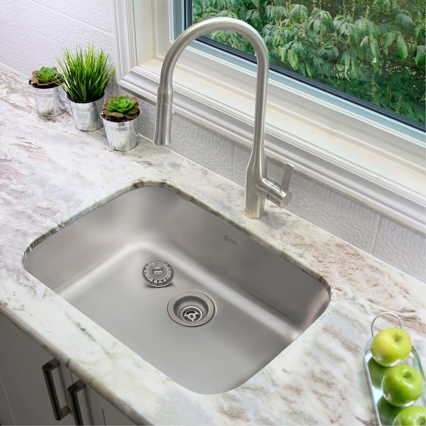 23"L x 18"W Stainless Steel Single Basin Dual mount Kitchen Sink with Strainer. Opens flyout.