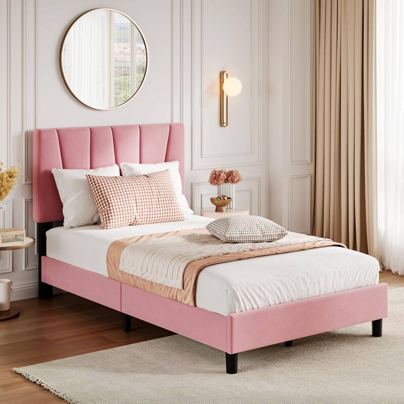 Bed Frame with Adjustable Headboard - Pink - Twin