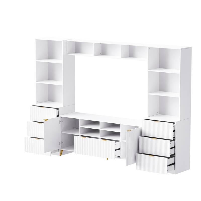 Modern Multifunctional 4-Piece Entertainment Wall Unit with 13 shelves