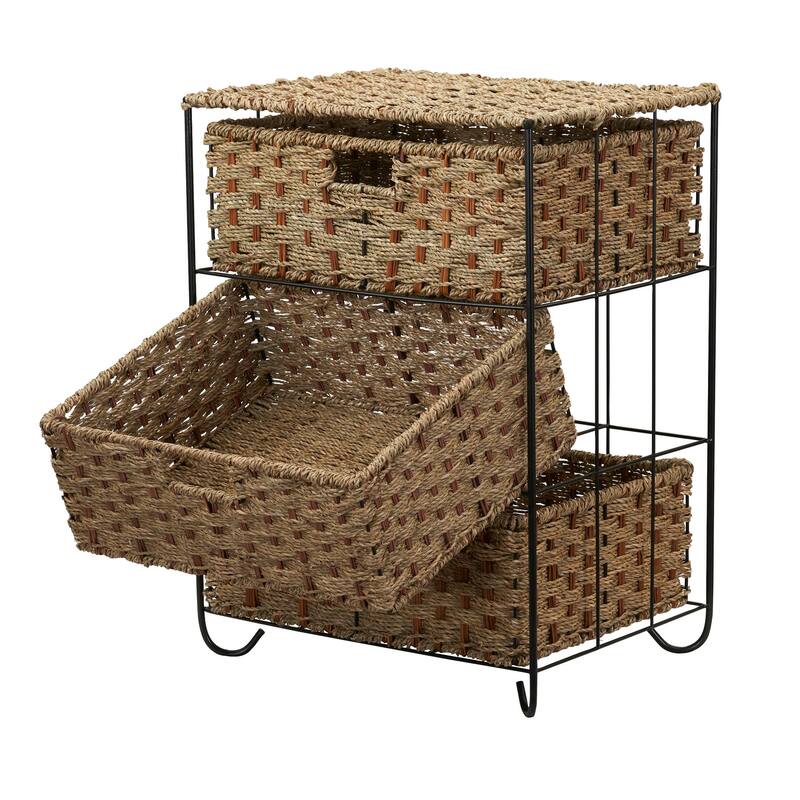 Household Essentials Handwoven Seagrass 3-Drawer Wicker Storage Unit