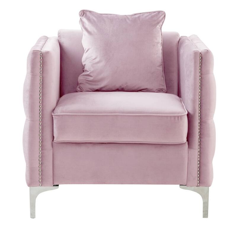 Velvet Upholstered Accent Chair with 1 Pillow