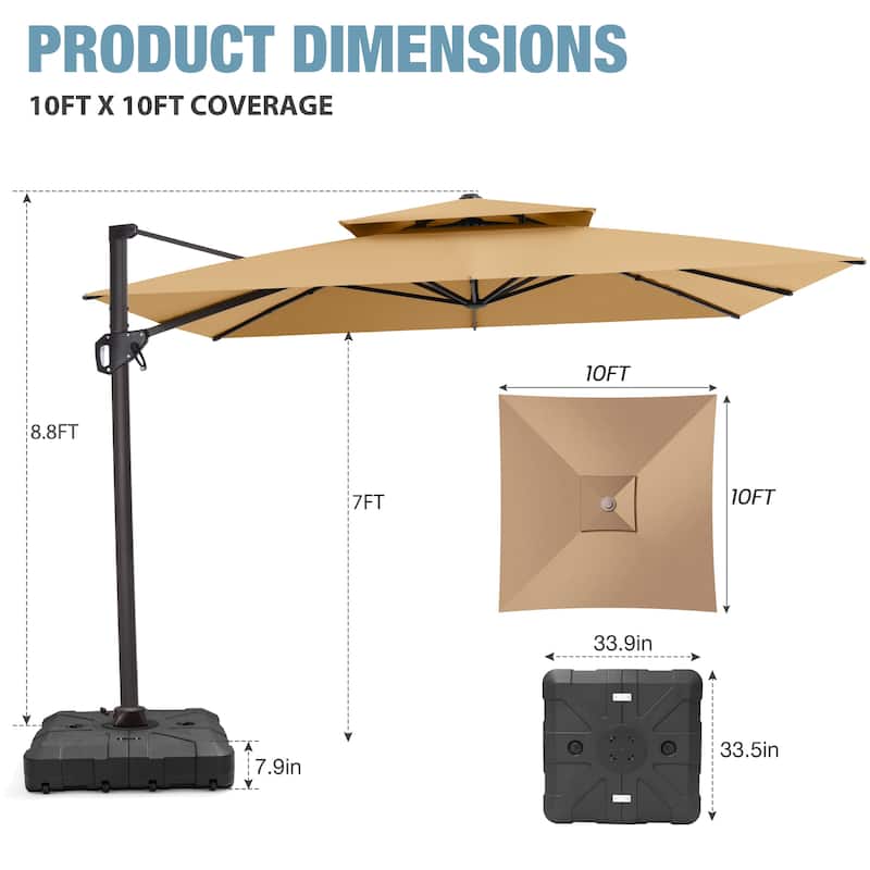 VredHom Patio Outdoor 11 x 11 FT Cantilever-Offset Umbrella with HDPE Base