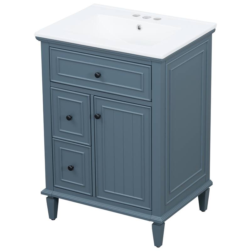 Roomfitters 24" Bathroom Vanity with Sink, Solid Wood Frame, Flip Drawer, 2 Side Drawers & Adjustable Shelf