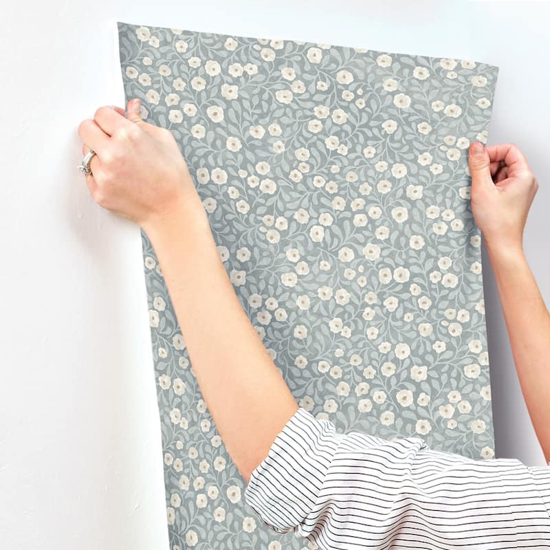 Chesapeake Poppy Trail Light Blue Floral Wallpaper