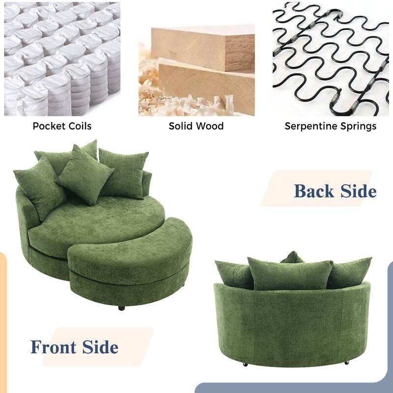 360° Swivel Accent Barrel Chair with Storage Ottoman & 4 Pillows, Modern Chenille Leisure Chair Round Accent