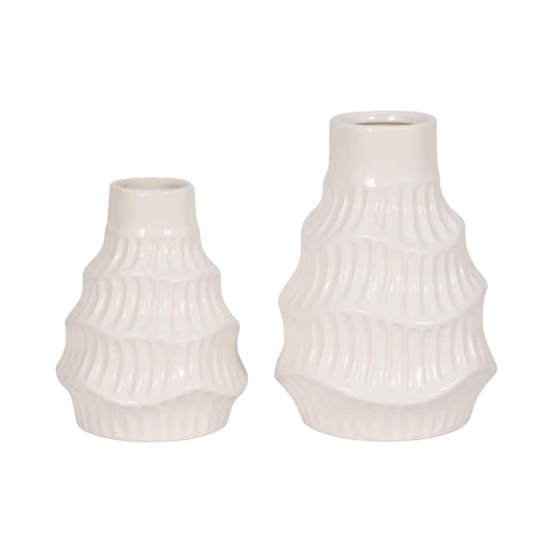Sagebrook Home White Round Ceramic Wavy Vase
