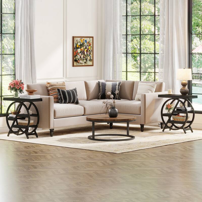 Narrow End Table, Side Table with Storage and Geometric Metal Frame