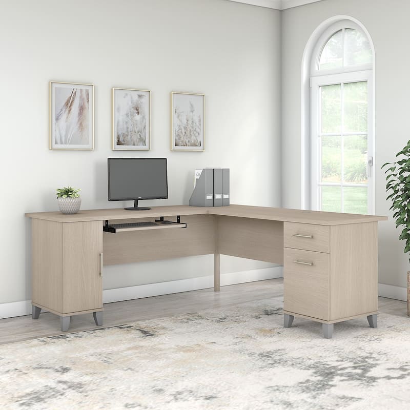 Somerset 72W L Shaped Desk with Storage by Bush Furniture - Sand Oak
