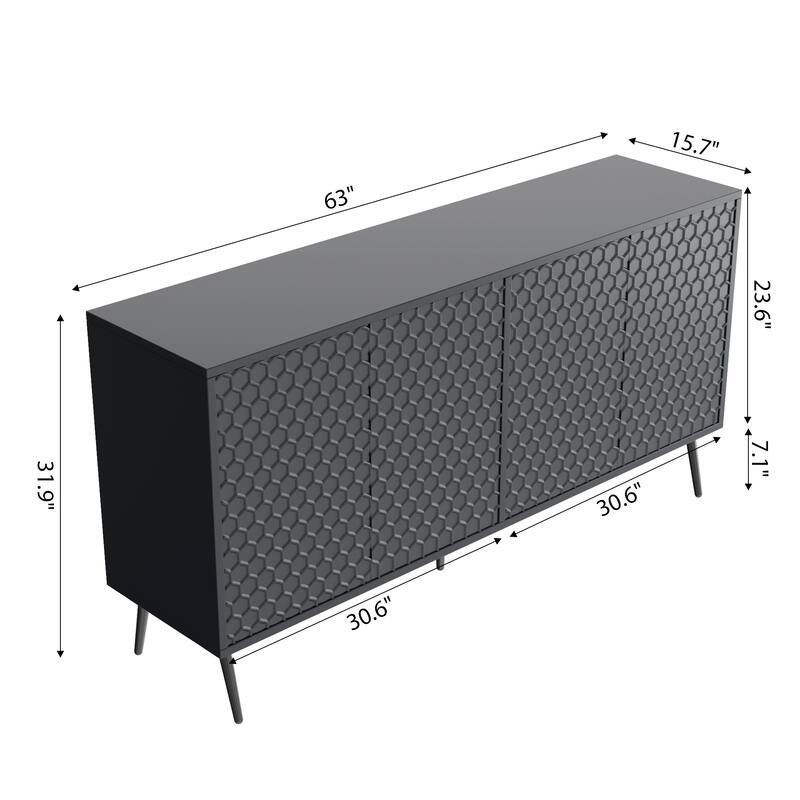 63" Modern Sideboard With 5 Stable Legs And 4 Adjustable Shelves,Buffet Cabinet