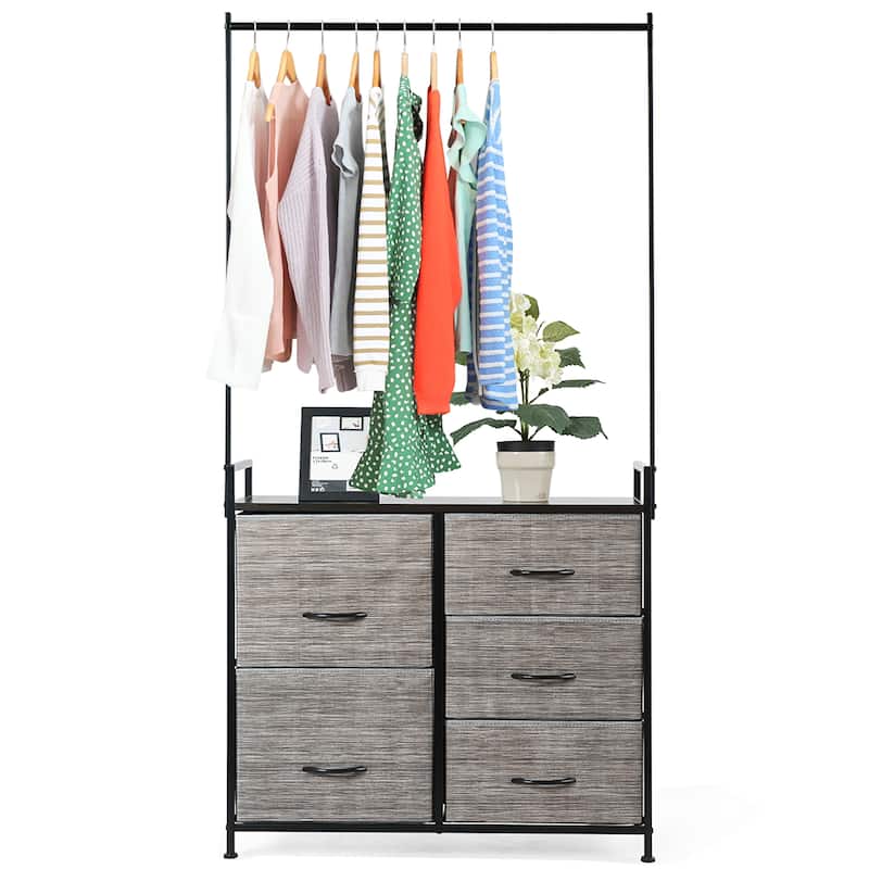 Modern Closet Organizer Fabric Dresser Hanger with 5 Fabric Drawer