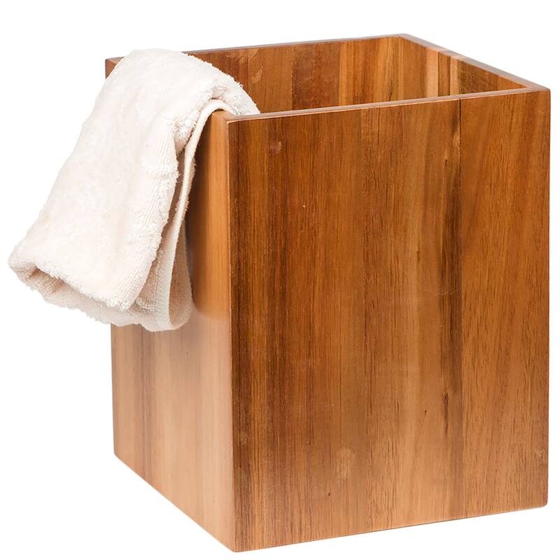 Creative Home Acacia Wood Square Waste Basket, Trash Can,