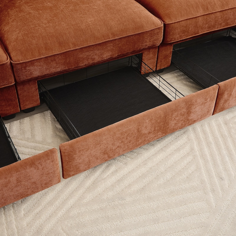 GDFStudio - Super Large 4-Seater 146.4" Chenille Sofa with Storage Pull-Out Drawers