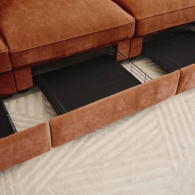 Modern Chenille Sectional Sofa Couch with Hidden Storage & 2 Ottoman