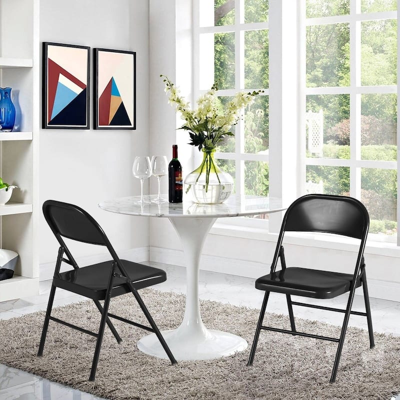 VECELO Folding Chairs Set of 4 Metal Frame Steel Seat with Triple Braced