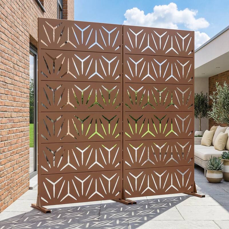 Dovelina Outdoor Freestanding Metal Privacy Screen Decorative Garden Fence (Set of 2)