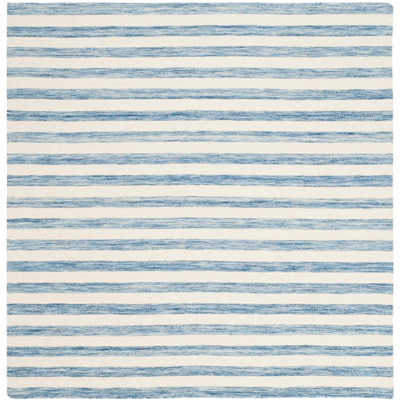 SAFAVIEH Dhurries Aiva Hand-knotted Stripe Area Rug - 6' Square - Blue/Ivory