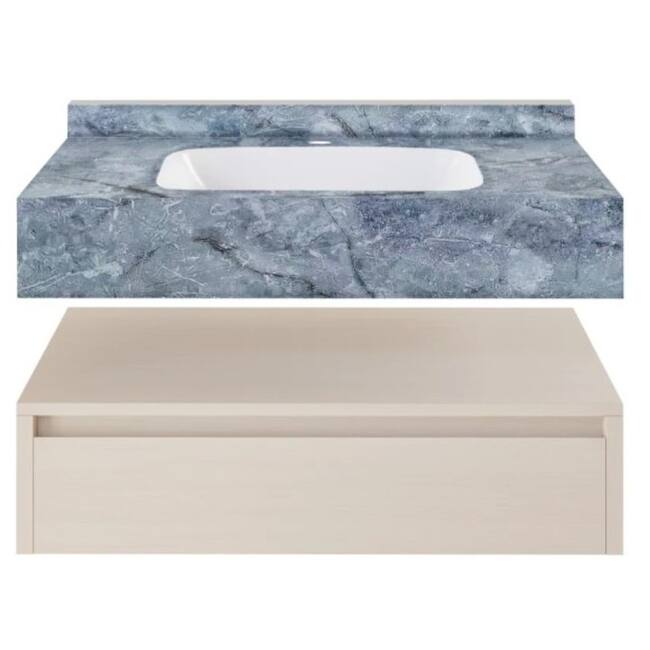 Swiss Madison SM-BV4904 Avancer 36" Wall Mounted Single Basin Vanity - White Oak / Blue Celeste