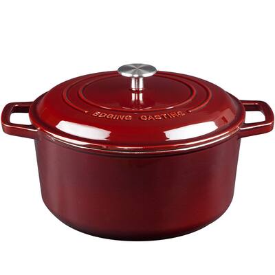 Cast Iron Dutch Oven with Lid, 7.5 Quart, Bread Oven, Enameled Cast Iron Cookware for Soup, Meat, Bread, Baking, Wine Red