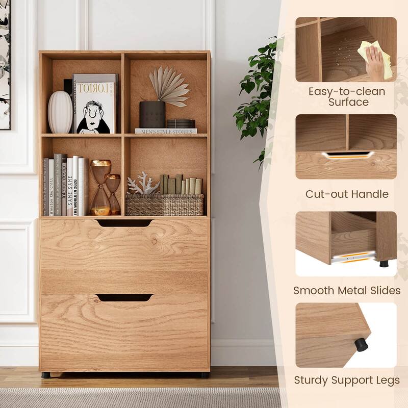 Costway 2PCS 51” 5-Tier 4-Cube Bookcase with 2 Drawers for Living - See Details