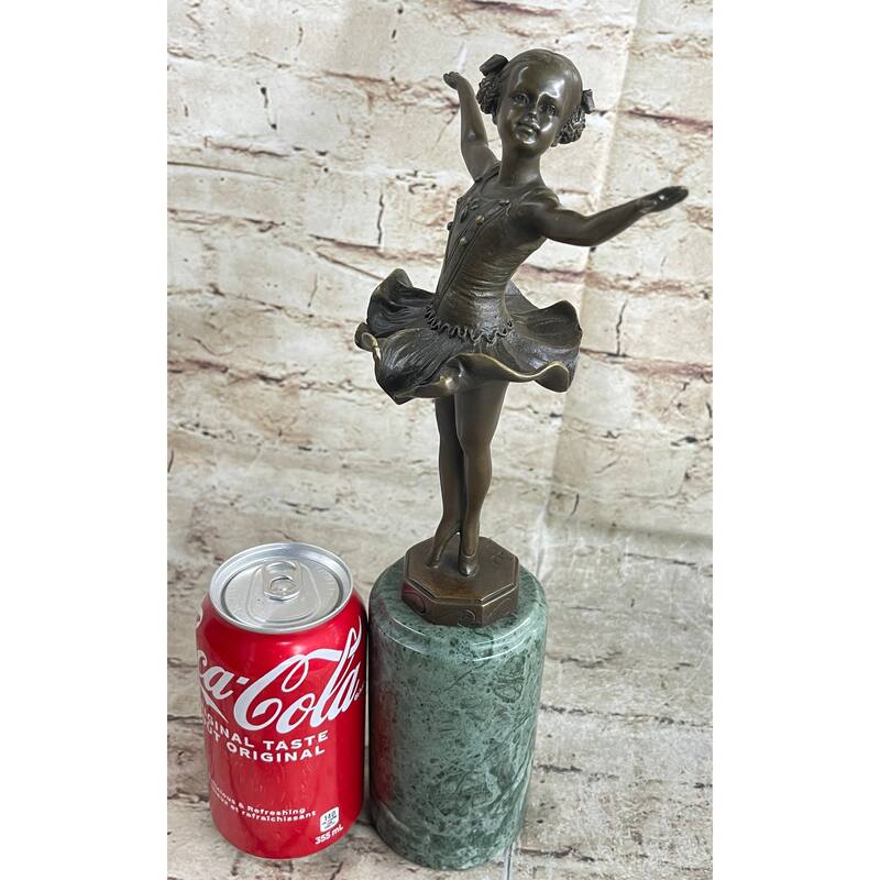 Ballerina Ballet Dancer Young Girl Bronze Figurine Sculpture On Green Marble Base