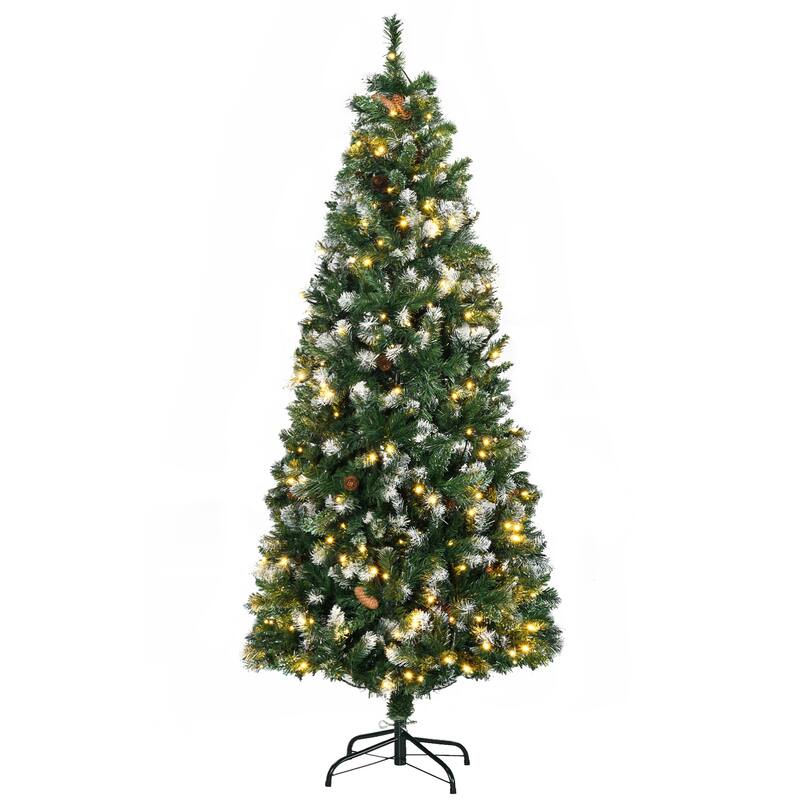 HOMCOM 6ft Tall Skinny Prelit Artificial Christmas Tree Holiday Décor with 703 Snow-dipped Branches, Green