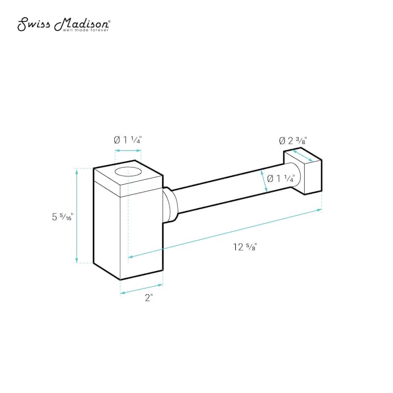 Square Bottle Trap Drain, Chrome - 5.25" x 13" 5.25"