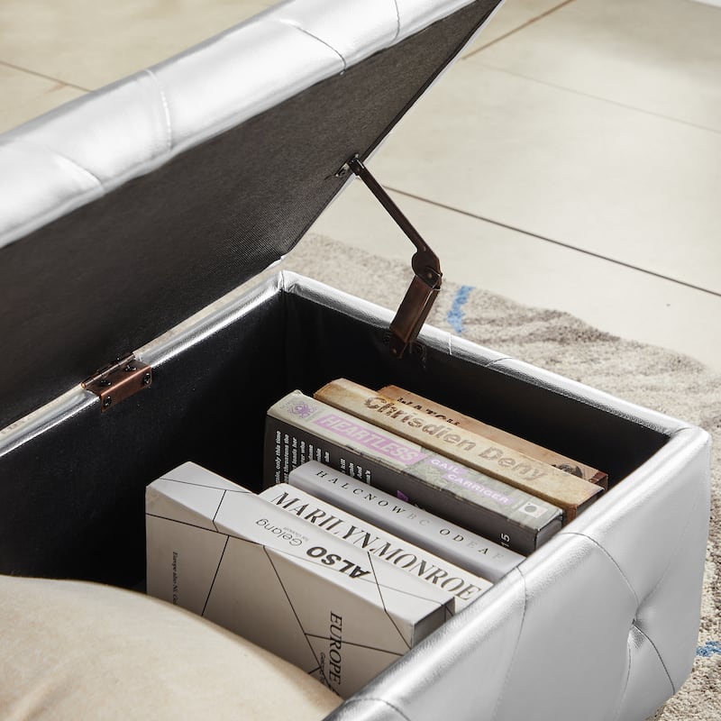 PU Tufted Fabric Storage Bench with Flip Top and Sturdy Metal Feet