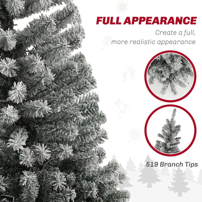 6/7.5/9FT Pre-Lit Flocked Pencil Artificial Christmas Tree with Dual Color LED Lights & Metal Stand