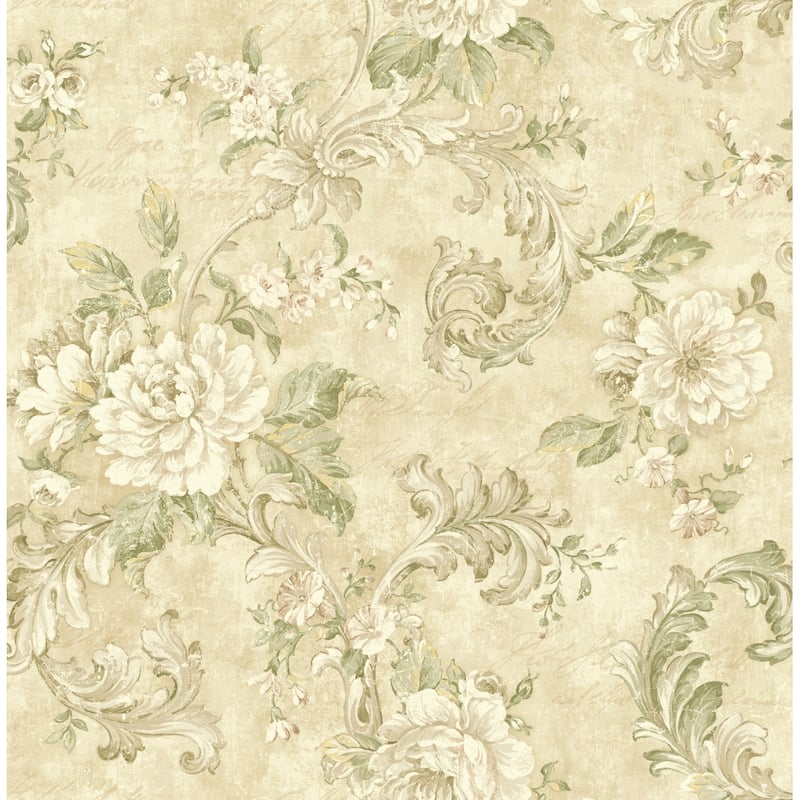 Seabrook Designs Gozzo Floral Acanthus Trail Unpasted Wallpaper