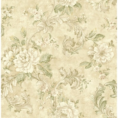 Seabrook Designs Gozzo Floral Acanthus Trail Unpasted Wallpaper
