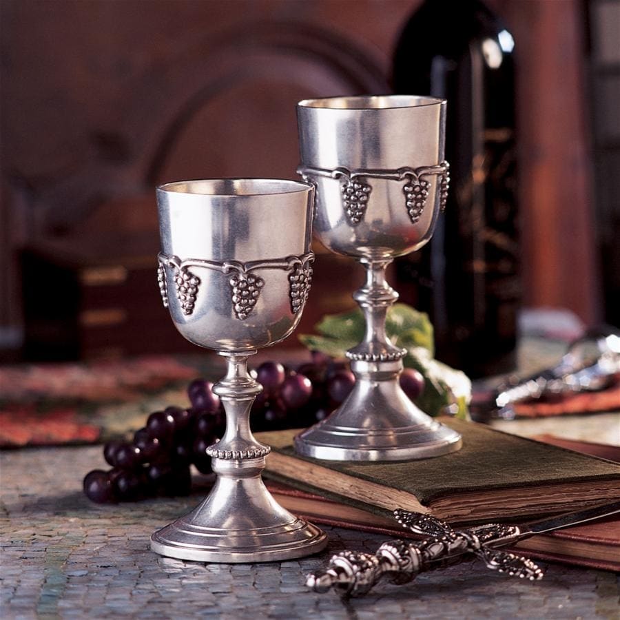 Design Toscano Italian Grape Harvest Pewter Goblets Set of Two