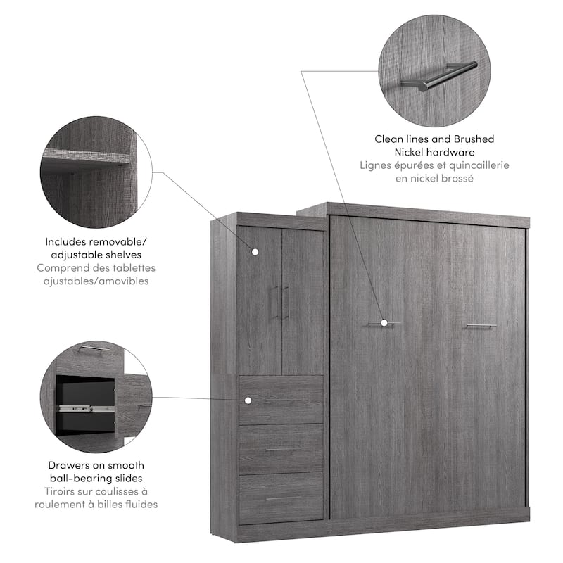 Nebula Queen Murphy Bed with Wardrobe (90W) by Bestar