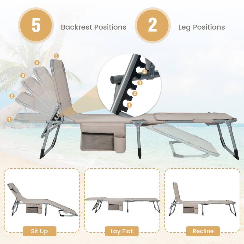 Costway Outdoor Folding Chaise 5-Position Lounge Chair with Face Hole - See Details