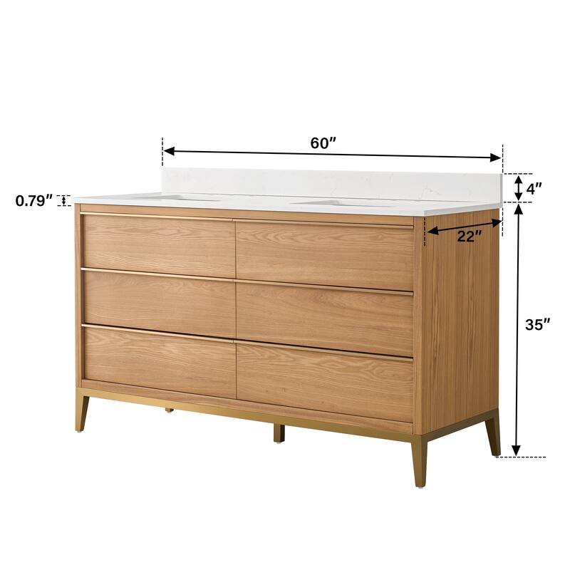 36"/48"/60" W Width Solid Wood Bathroom Vanity with Stain-resistant Carrera White Quartz Top and Sink