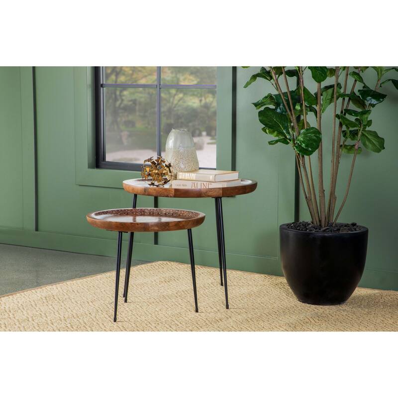 Nuala 2-piece Round Mango Wood Nesting Tables Honey