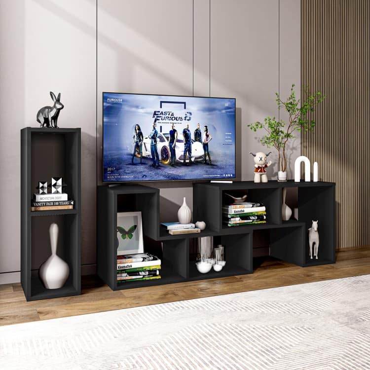 3 Pieces TV Stand Console Entertainment Center for TVs up To 65 Inch with Bookcase Shelves - 26.5" x 12" x 17" (L x W x H)
