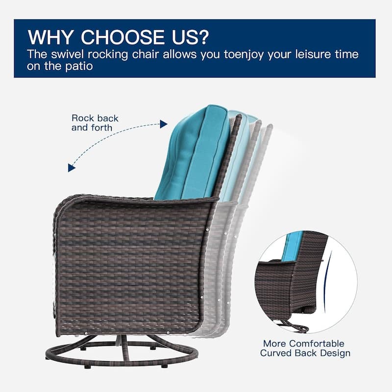 Patio Furniture Sectional Sofa Set, PE Rattan Swivel Rocking Chairs Patio Conversation Set