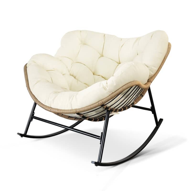 FINCATI Outdoor Rocking Papasan Chair, Rocking Chair Outdoor, 450 lbs Indoor Oversized Rocking Papasan, Comfy Rocking Egg Chair