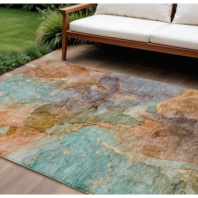 HomeRoots Abstract Transitional Rectangle Outdoor Rug