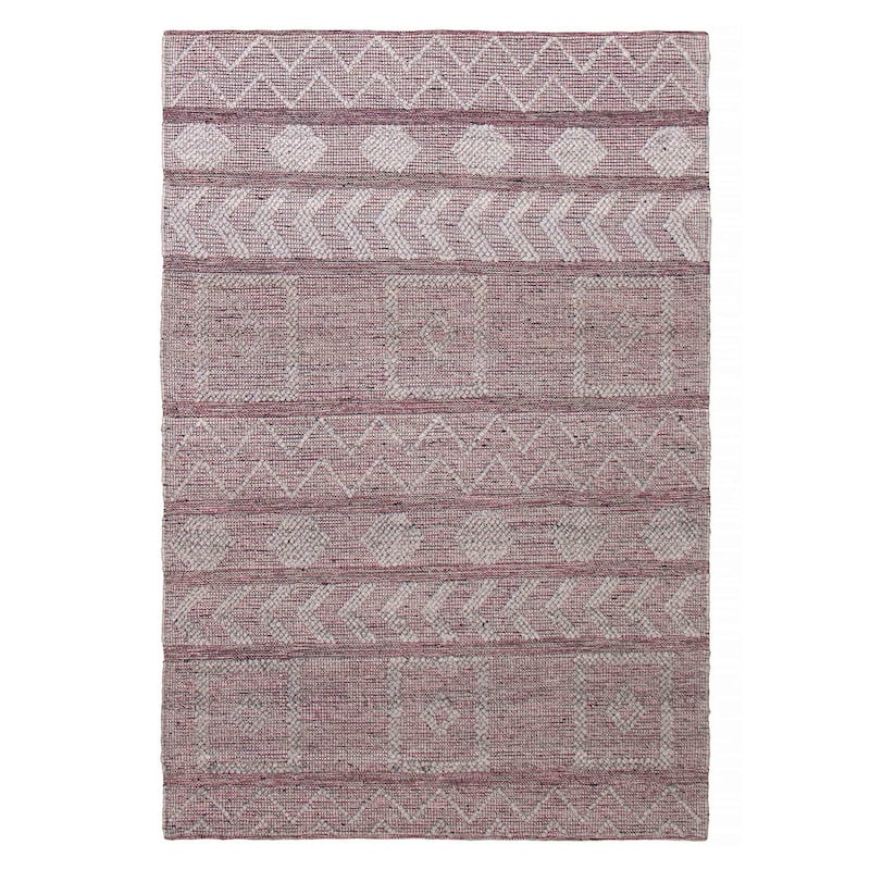 ECARPETGALLERY Braid weave Sienna Grey, Pink Wool Rug - 6'1 x 9'1 - Light Grey/ Pink - 6'1 x 9'1